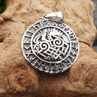 Odin auf Sleipnir Anhänger im Runenkreis aus 925 Sterling Silber