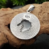 Wolfskopf Schmuckanhänger "BERGWIG" im Runenkreis aus 925 Sterling Silber