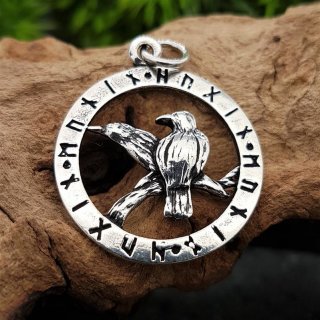 Odins Raben im Runenkreis Anhänger "ISGARD" aus 925 Sterling Silber