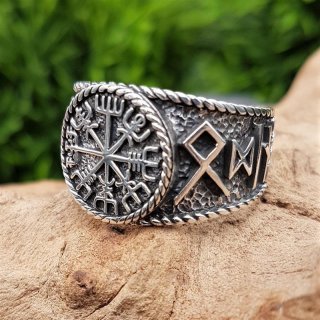 Vegvisir Ring mit nordischen Runen aus 925 Sterling Silber