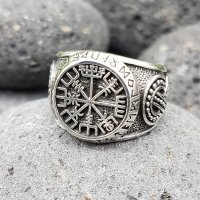Vegvisir Ring "ODEN" verziert mit der Midgardschlange aus 925 Sterling Silber