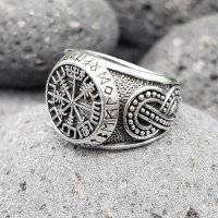 Vegvisir Ring "ODEN" verziert mit der Midgardschlange aus 925 Sterling Silber 59 (18,8) / 8,7 US