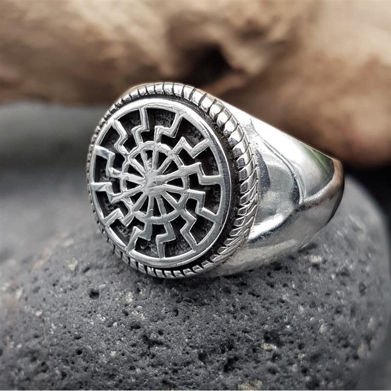 Schwarze Sonne Ring Aus 925 Sterling Silber Wikinger Kelten Germa 46 90