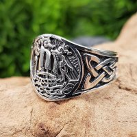 Wikinger Drachenschiff Ring aus 925 Sterling Silber