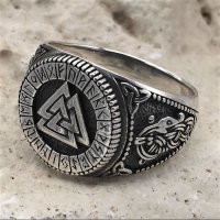 Valknut Ring verziert mit Runen und der Midgardschlange aus 925 Sterling Silber 54 (17,2) / 6,8 US