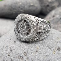 Valknut Ring verziert mit Runen und der Midgardschlange aus 925 Sterling Silber 64 (20,4) / 10,7 US