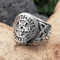 Pentagramm Ring verziert mit Runen und keltische Knoten aus 925 Sterling Silber 59 (18,8) / 8,7 US