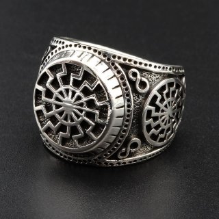 Schwarze Sonne Ring aus 925 Sterling Silber