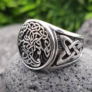 Yggdrasil Ring mit keltische Knoten aus 925 Sterling Silber 59 (18,8) / 8,7 US