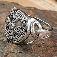 Keltisches Kreuz 925 Sterling Silber Ring Siegelring mit Triquetra 52 (16,6) / 6,1 US