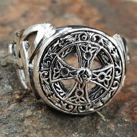 Keltisches Kreuz 925 Sterling Silber Ring Siegelring mit Triquetra 56 (17,8) 7,6 US