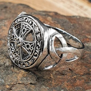 Keltisches Kreuz 925 Sterling Silber Ring Siegelring mit Triquetra 59 (18,8) 8,7 US