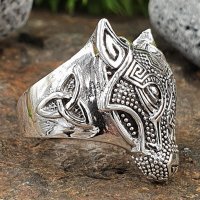Wolf Ring verziert mit keltische Knoten aus 925 Sterling Silber 54 (17,2) / 6,8 US