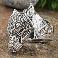 Wolf Ring verziert mit keltische Knoten aus 925 Sterling Silber 56 (17,8) / 7,6 US