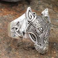 Wolf Ring verziert mit keltische Knoten aus 925 Sterling Silber 59 (18,8) / 8,7 US