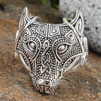 Wolf Ring verziert mit keltische Knoten aus 925 Sterling Silber 60 (19,1) / 9,1 US