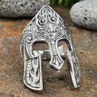 Krieger Helm Ring verziert mit Flammen aus 925 Sterling Silber