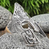 Krieger Helm Ring verziert mit Flammen aus 925 Sterling Silber 54 (17,2) / 6,8 US