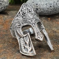 Krieger Helm Ring verziert mit Flammen aus 925 Sterling Silber 56 (17,8) / 7,6 US