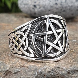 Pentagramm Ring verziert mit keltische Knoten aus 925 Sterling Silber 54 (17,2) / 6,8 US
