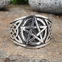 Pentagramm Ring verziert mit keltische Knoten aus 925 Sterling Silber 54 (17,2) / 6,8 US