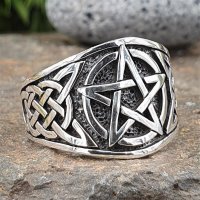 Pentagramm Ring verziert mit keltische Knoten aus 925 Sterling Silber 59 (18,8) / 8,7 US