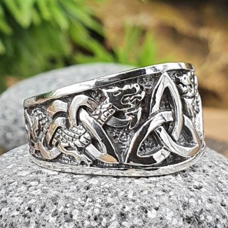 Keltischer Knoten Ring verziert mit der Midgardschlange aus 925 Sterling Silber
