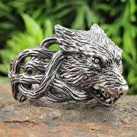 Fenriswolf Ring verziert mit keltische Knoten aus 925 Sterling Silber 60 (19,1) / 9,1 US