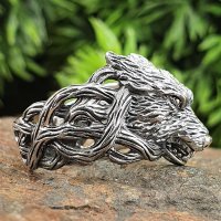 Fenriswolf Ring verziert mit keltische Knoten aus 925 Sterling Silber 60 (19,1) / 9,1 US