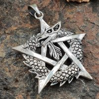 Drachen Anhänger mit Pentagramm aus 925 Sterling Silber