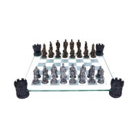 Raised Medieval Knight Chess Set With Corner Towers - 43 cm