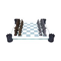Raised Medieval Knight Chess Set With Corner Towers - 43 cm