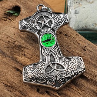 Thors Hammer Anhänger mit Triskele und grüne Augen - aus Edelstahl