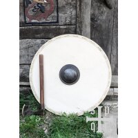 Wikinger Rundschild aus Holz und Segeltuch, mit Eisenbuckel