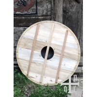 Wikinger Rundschild aus Holz und Segeltuch, mit Eisenbuckel