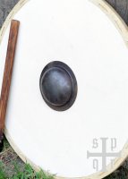 Wikinger Rundschild aus Holz und Segeltuch, mit Eisenbuckel