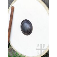 Wikinger Rundschild aus Holz und Segeltuch, mit Eisenbuckel
