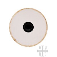 Wikinger-Rundschild „GUNNAR“ aus Holz – unbemalter Rohling mit Segeltuch, Rohhautrand und Eisenbuckel