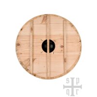 Wikinger-Rundschild „GUNNAR“ aus Holz – unbemalter Rohling mit Segeltuch, Rohhautrand und Eisenbuckel