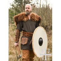 Wikinger-Rundschild „GUNNAR“ aus Holz – unbemalter Rohling mit Segeltuch, Rohhautrand und Eisenbuckel