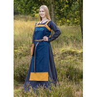 Viking Apron Dress Hilja with Embroidery, Blue/Mustard