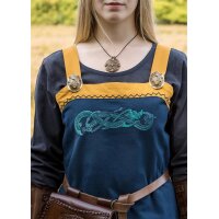 Viking Apron Dress Hilja with Embroidery, Blue/Mustard