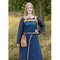 Viking Apron Dress Hilja with Embroidery, Blue/Mustard