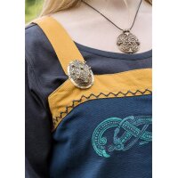 Viking Apron Dress Hilja with Embroidery, Blue/Mustard
