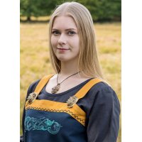 Viking Apron Dress Hilja with Embroidery, Blue/Mustard