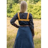 Viking Apron Dress Hilja with Embroidery, Blue/Mustard