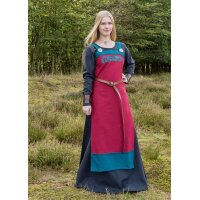Viking Apron Dress Hilja with Embroidery, Red/Petrol