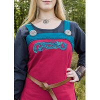 Viking Apron Dress Hilja with Embroidery, Red/Petrol