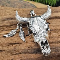 Büffel Tierschädel Anhänger aus 925 Sterling Silber