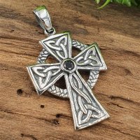 Keltisches Kreuz mit schwarzem Stein Anh&auml;nger aus...